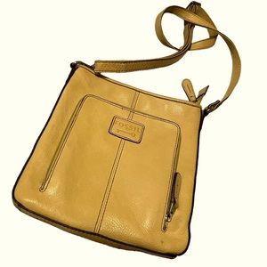FOSSIL PALE YELLOW leather Crossbody handbag with 8 credit card zippered front